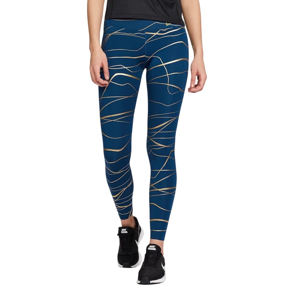 Nike Dri-Fit Women's‎ Leggings Size L Blue Gold Swirl Athleisure Athletic